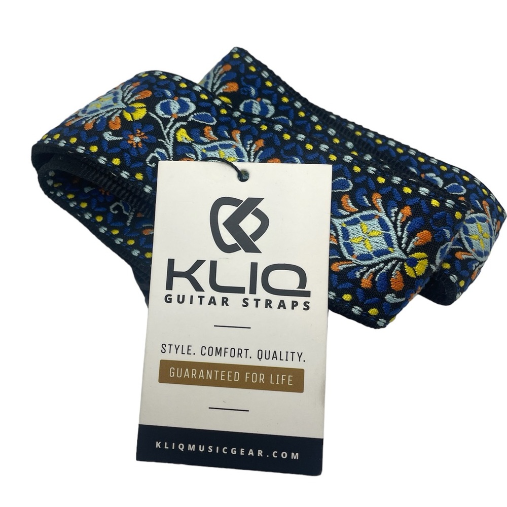 New Guitar strap embroidery by Kliq blue floral